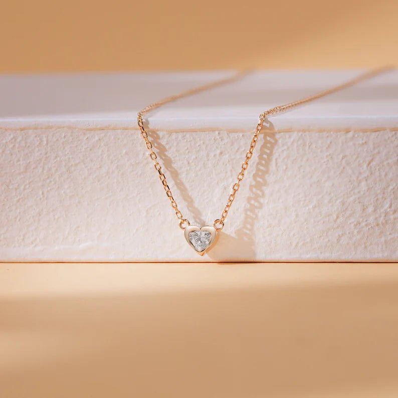 0.1 carat Diamond Heart Necklace for women in 10k yellow gold