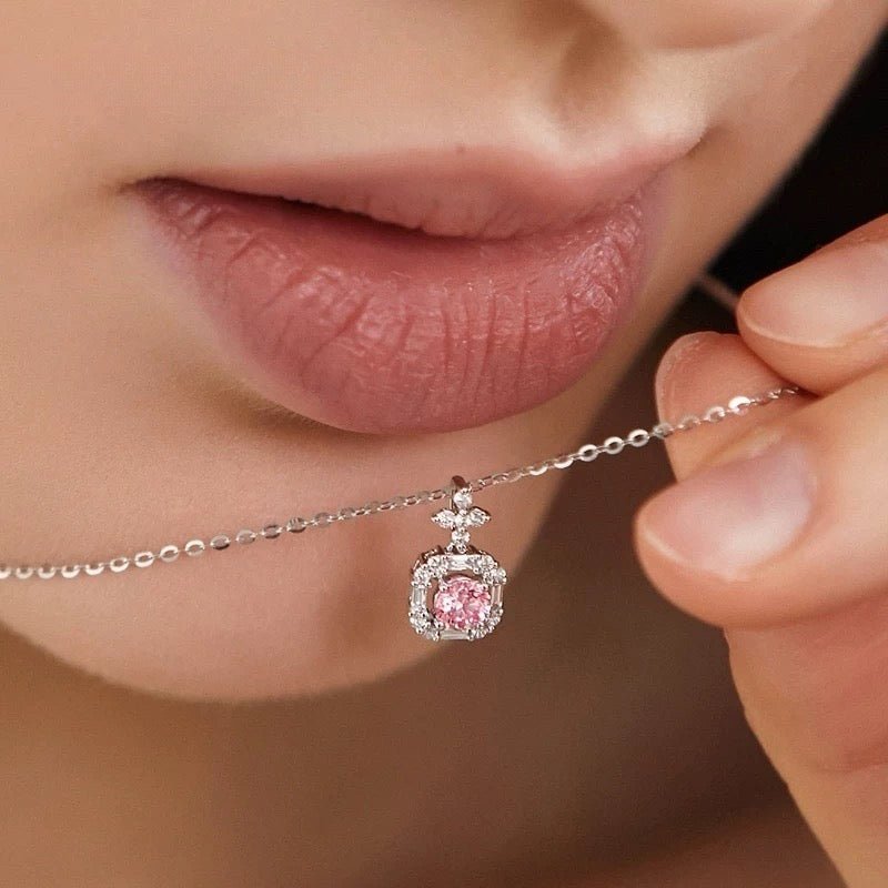 0.6carat round pink diamond necklace in sliver, best anniversary gift for your lover