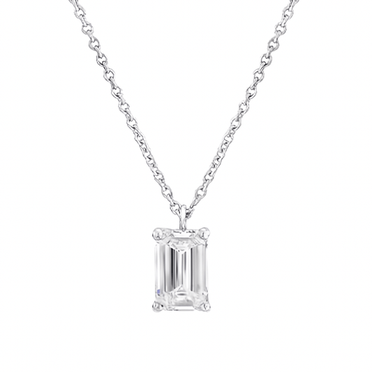 0.7 carat Emerald Cut Lab Grown Diamond Necklaces in sliver for birthday gift