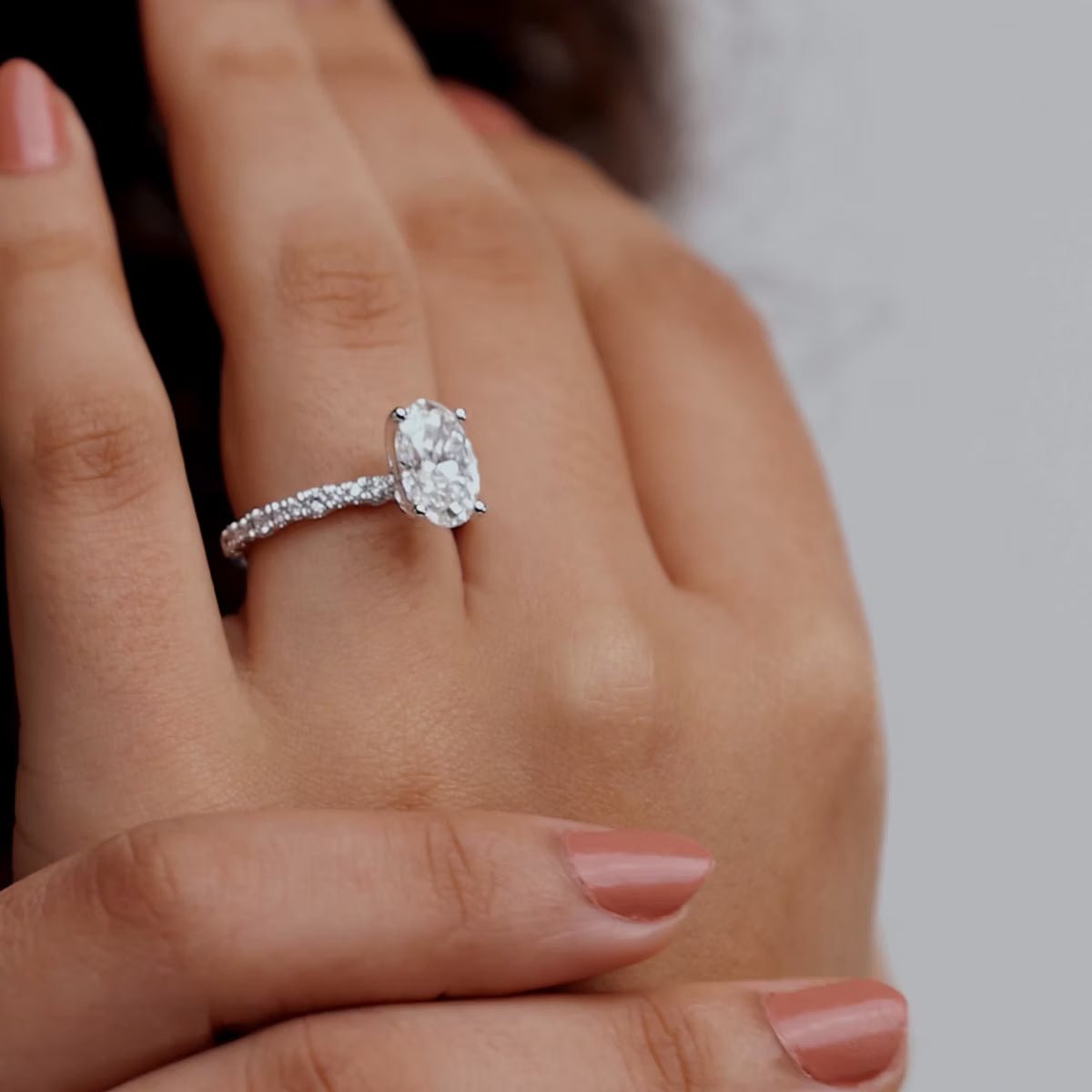 14k white gold 1.2carat oval diamond engagement ring, sustainable and conflict free