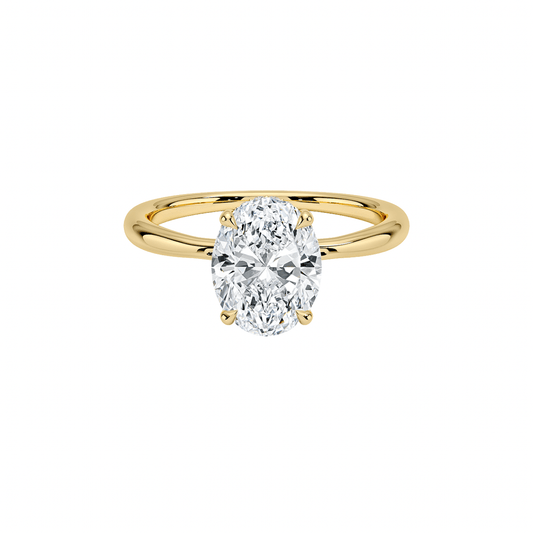 a Classic 14k yellow gold Oval Diamond Wedding Ring, conflict free and lab grown