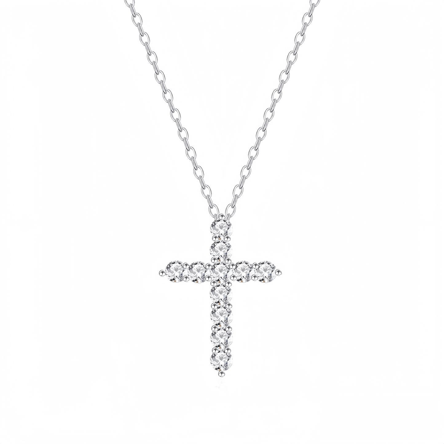 Diamond Cross Silver Necklace for Women, perfect for birthday gifts