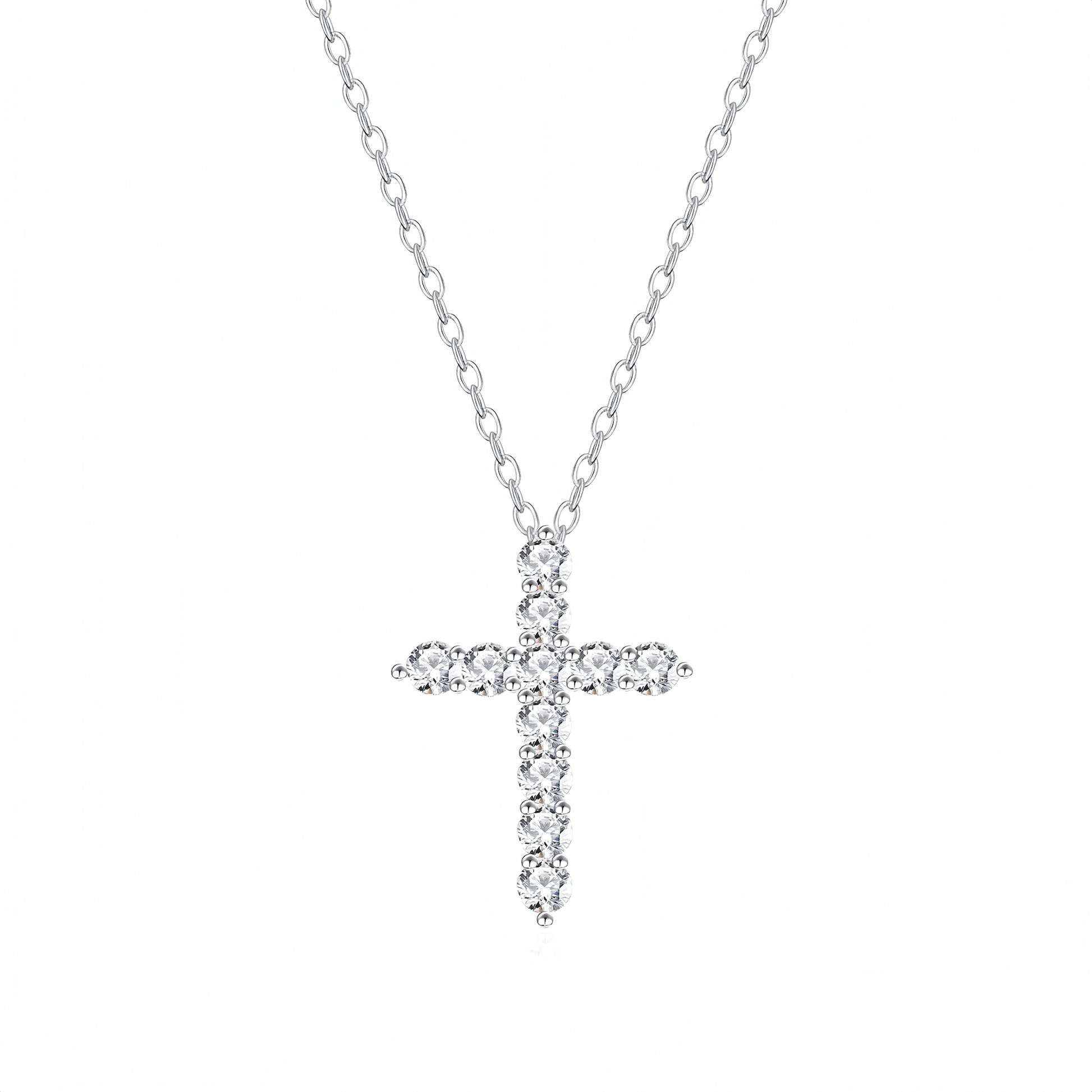 Diamond Cross Silver Necklace for Women, perfect for birthday gifts