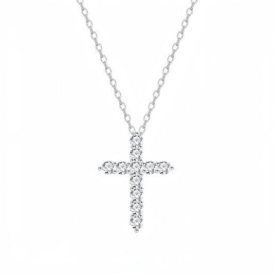 Diamond Cross Silver Necklace for Women, perfect for birthday gifts