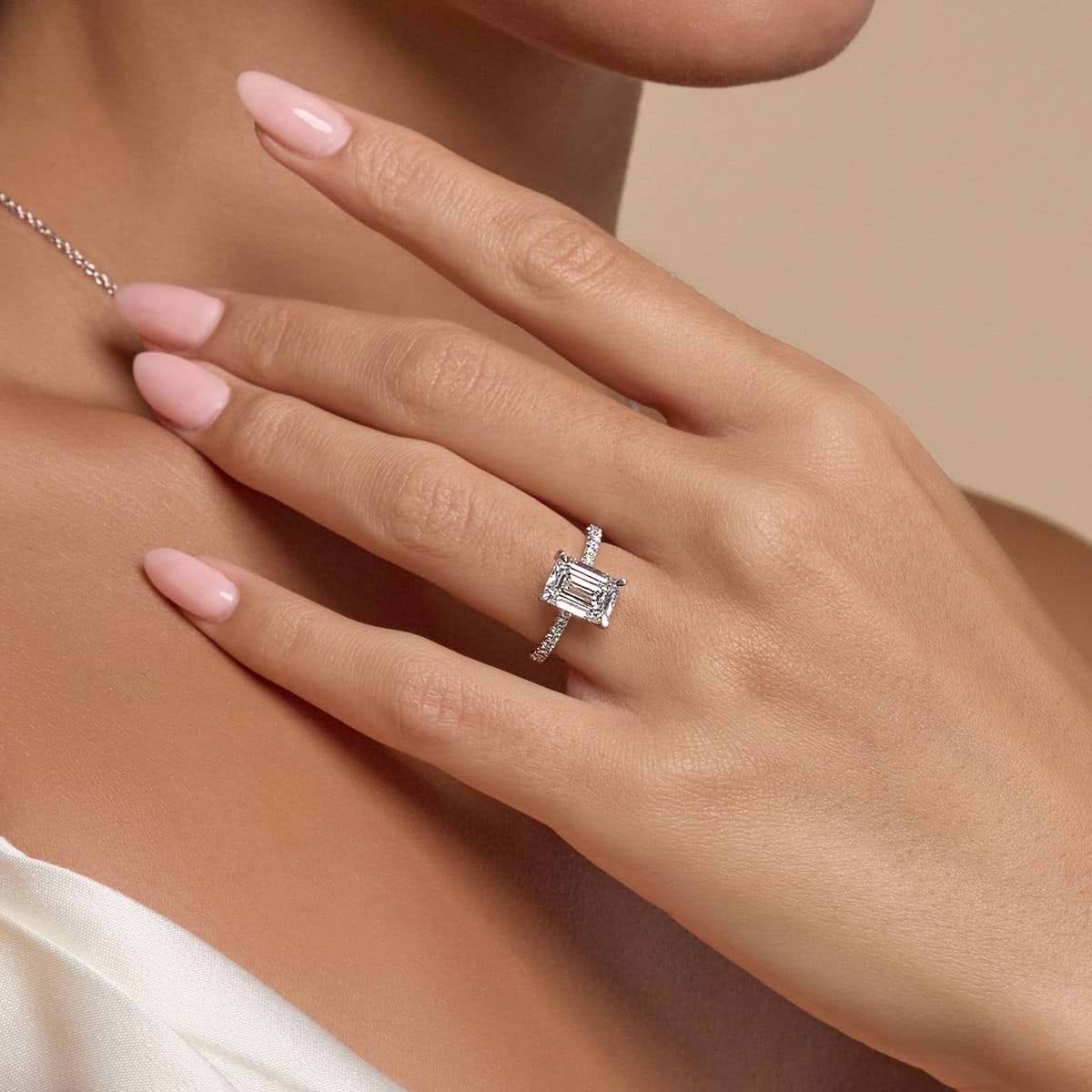 1 ct. emerald cut diamond ring for weddings or engagements, lab grown and sustainable