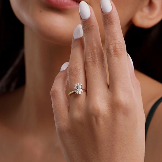 1ct. Oval Diamond solitaire ring in yellow gold for brides, lab grown and elegant