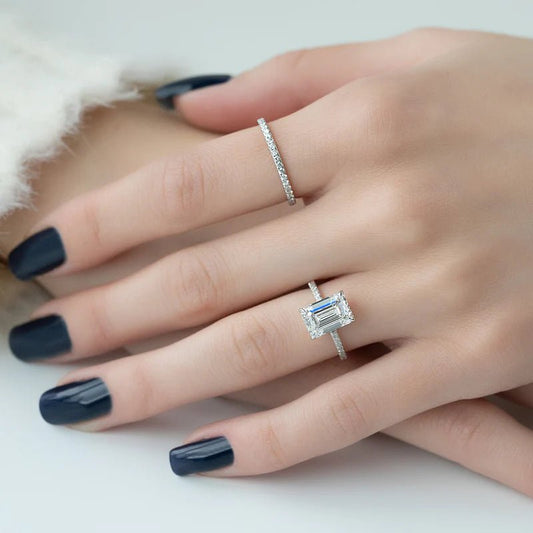 14k white gold emerald cut lab grown diamond ring for weddings or engagements