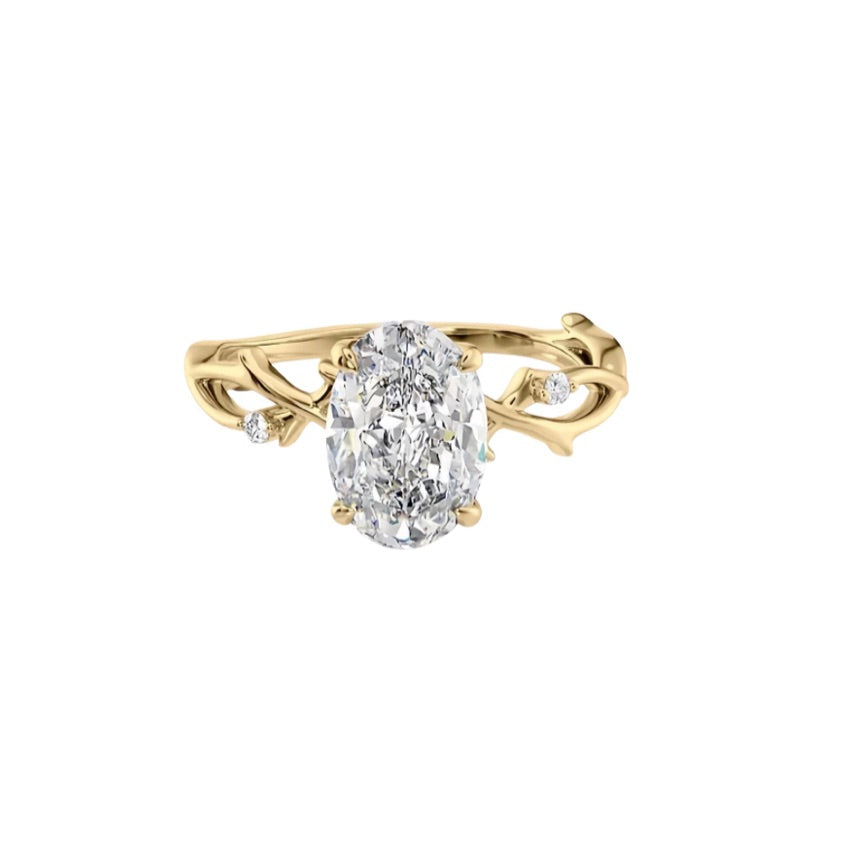 Vine Nature Inspired Oval Diamond Engagement Ring(1.0ct.) in 14K