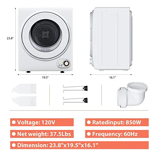 Portable Clothes Dryer 850W, 1.5 cu.ft, Compact & Quiet, Wall-Mountable, ETL Certified, Ideal for Small Spaces