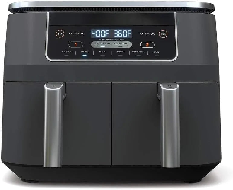 10 Quart 6-in-1 DualZone XL 2-Basket Air Fryer with 2 Independent Frying Baskets, Match Cook & Smart Finish to Roast, Broil, Dehydrate for Quick, Easy Family-Sized Meals, Grey