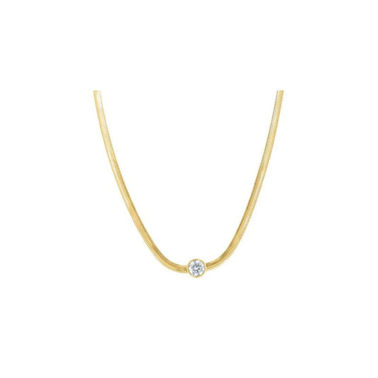 herringbone necklaces featured a round brilliant lab grown diamond in 9k gold chain, ideal for daily wear