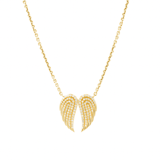 round brilliant lab grown diamond necklace for women, with angle wing design in 9k gold chain