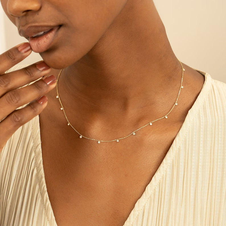 Bezel Set Floating Diamond Necklace (3/10 ctw.) In 9k