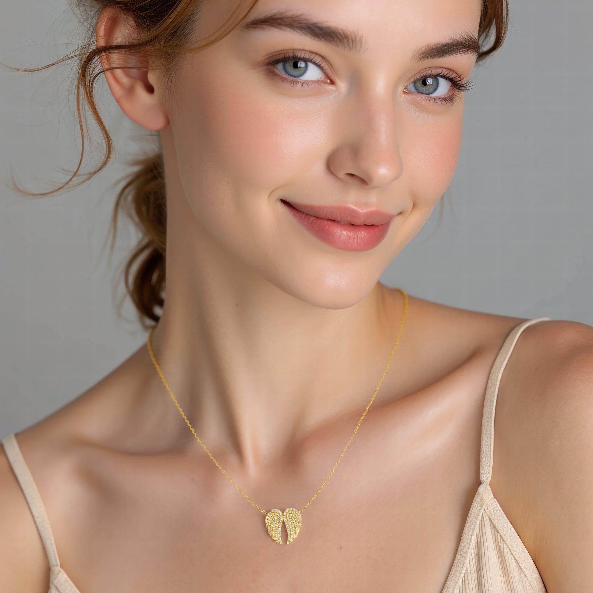 Lab grown diamond necklaces with angel wing design in 9k gold chain