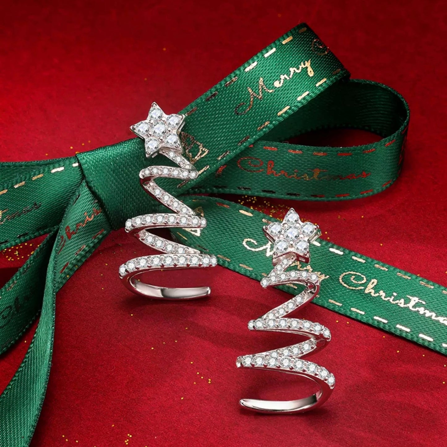 Christmas Tree Lab Grown Diamond Earrings In Silver