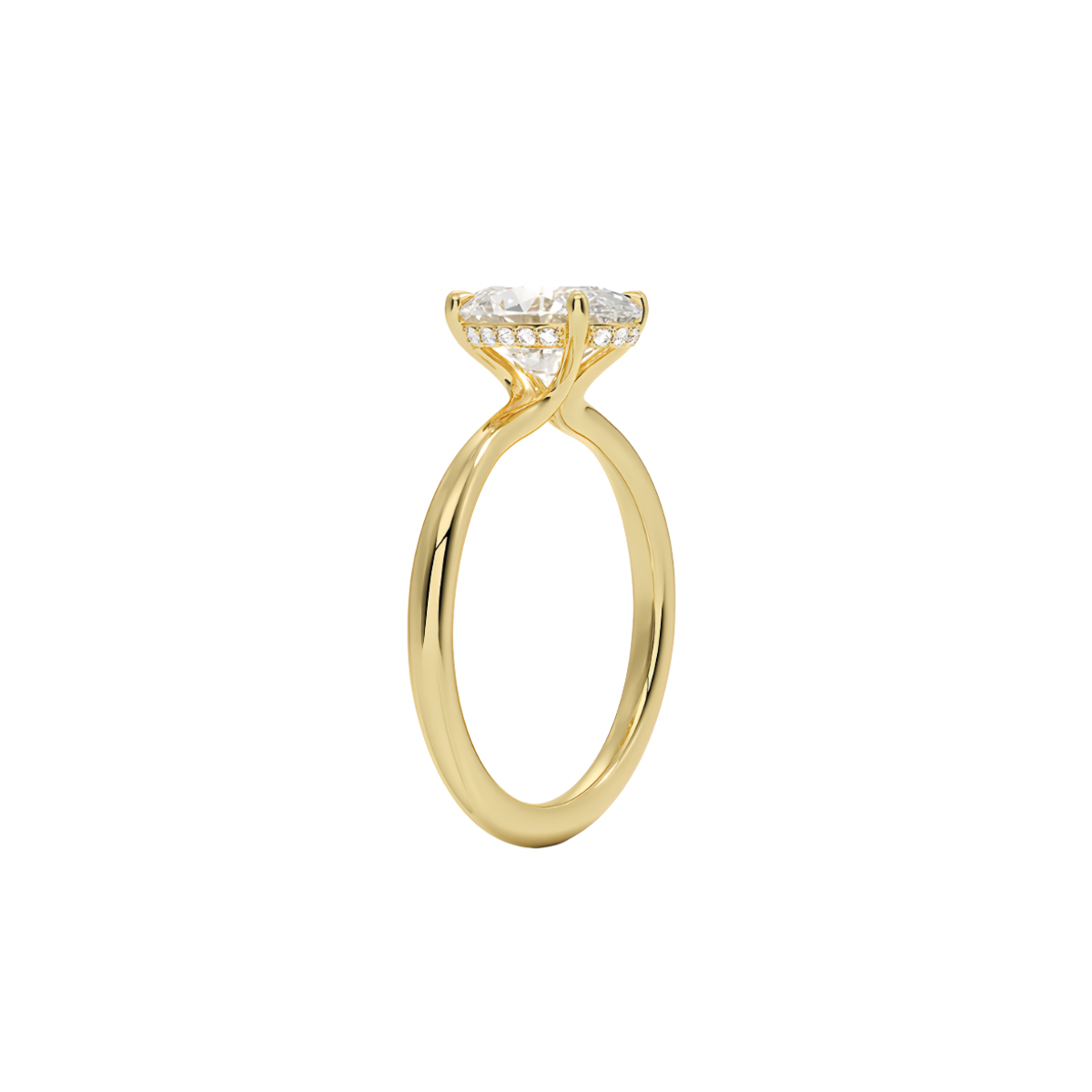 Oval Diamond Hidden Halo Ring(1.0ct.) In 14K Yellow Gold