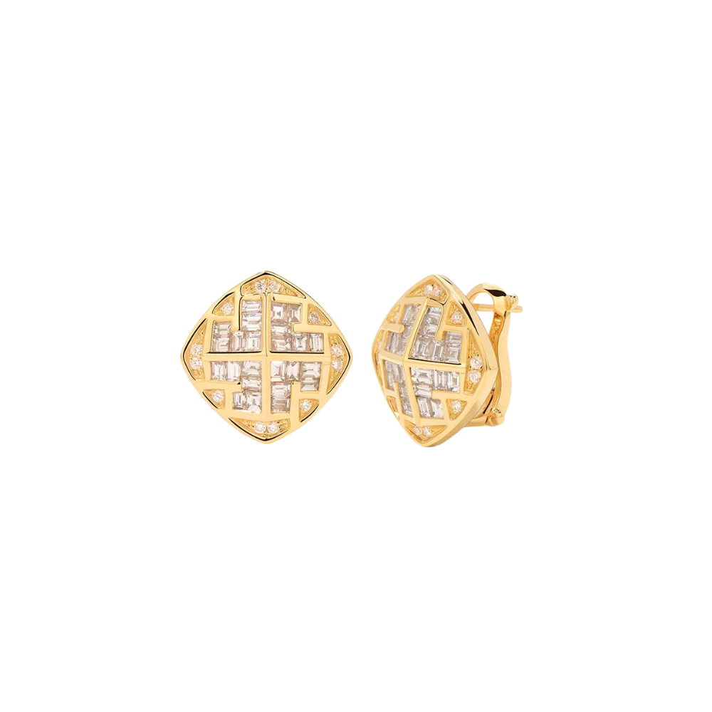 Cube 1 carat Diamond Earrings In 9K Yellow Gold