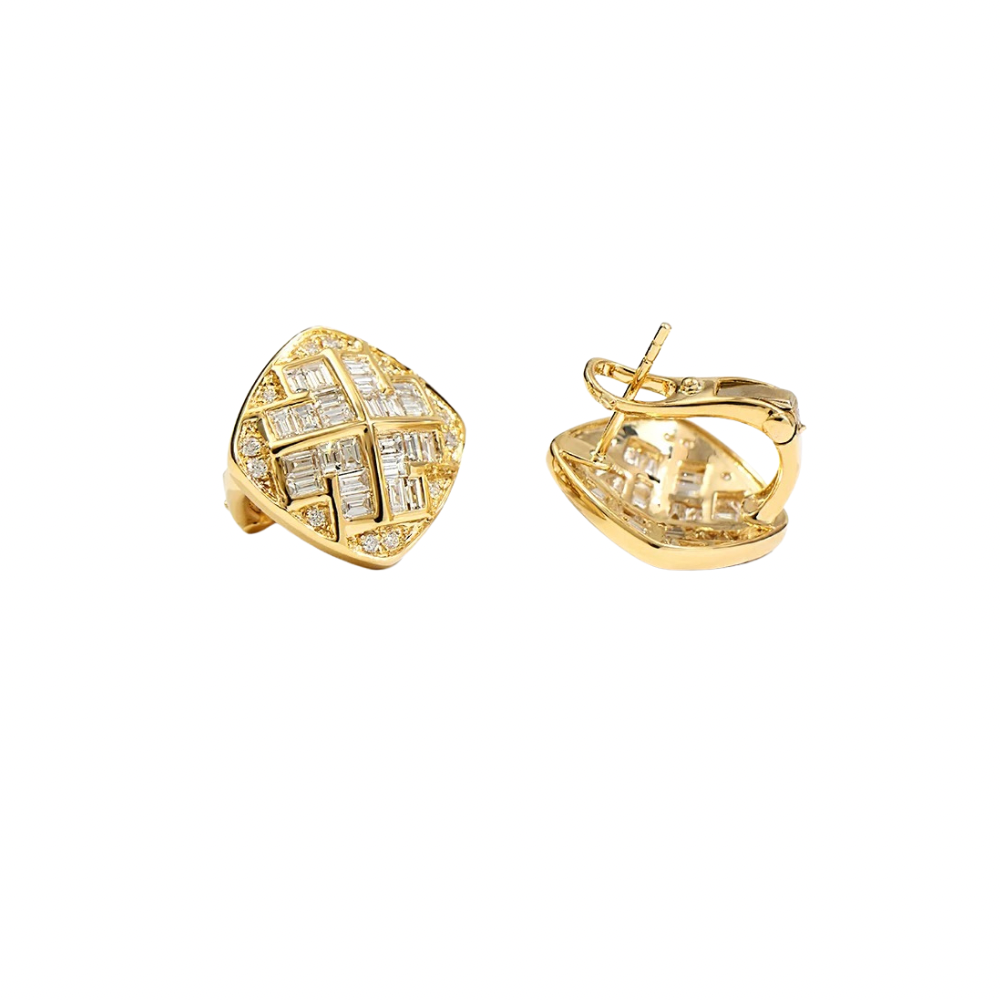 Cube 1 carat Diamond Earrings In 9K Yellow Gold