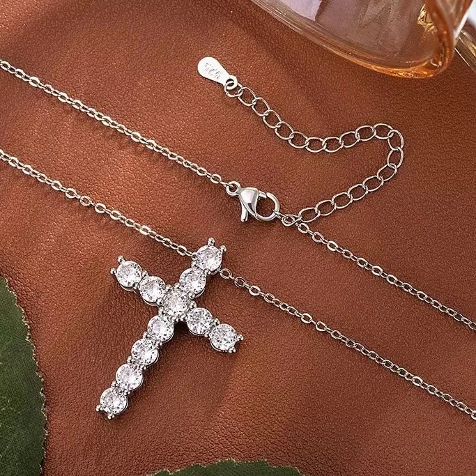 1/3 Carat Diamond Cross Silver Necklace Women