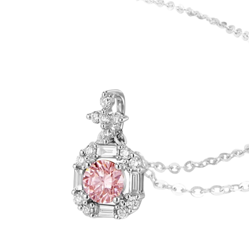 3/5 Carat Pink Lab Grown Diamond Necklace In Silver
