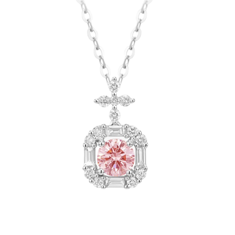 3/5 Carat Pink Lab Grown Diamond Necklace In Silver