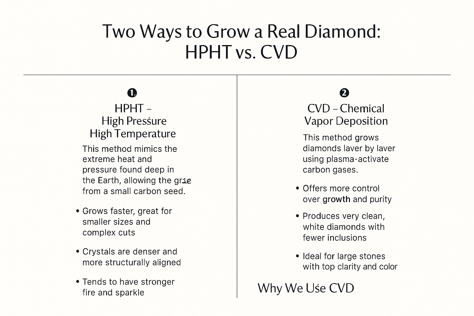 the differences between HPHT and CVD to grown a diamond