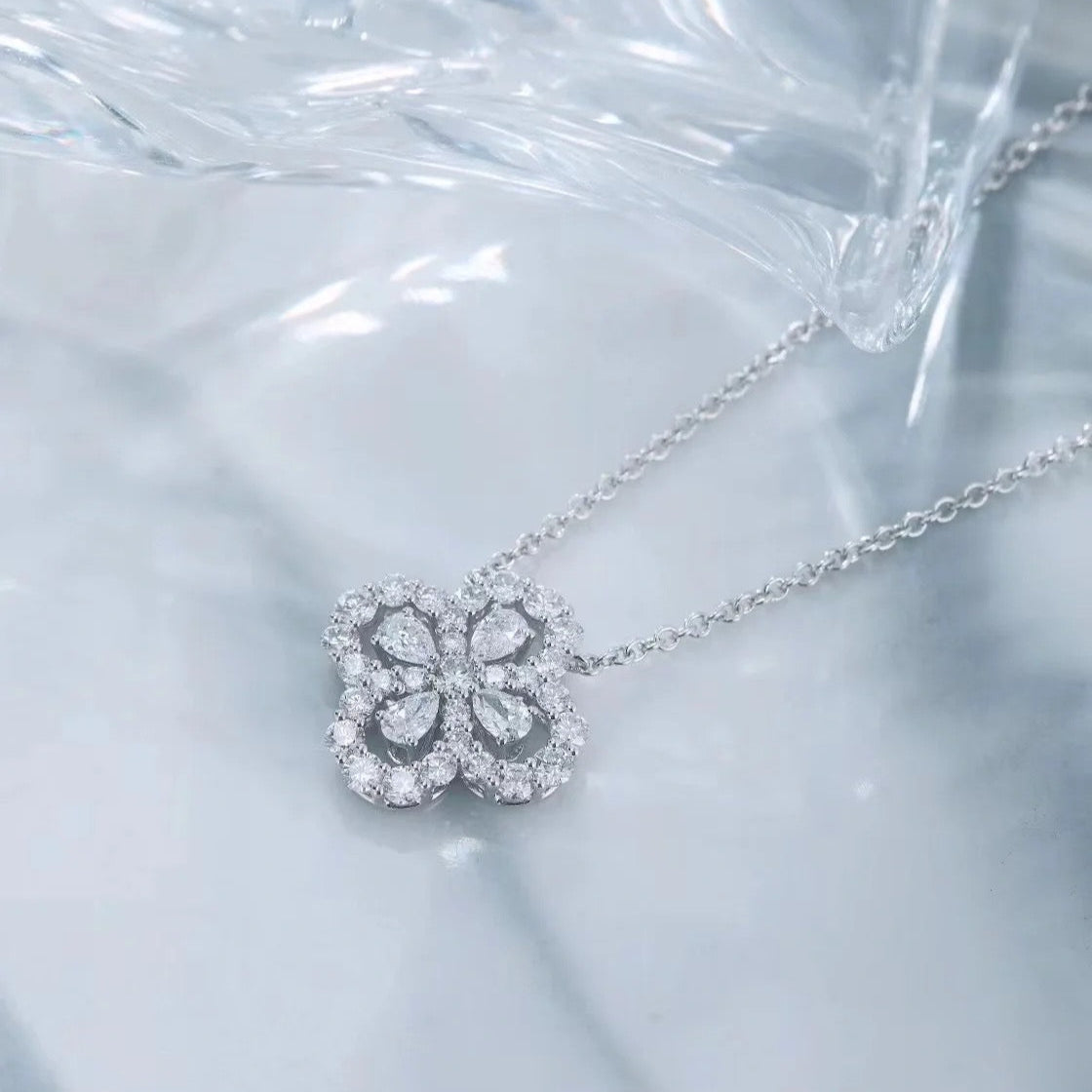 Four-Leaf Clover Sterling Silver Necklace With 3/5 CT. Real Diamond