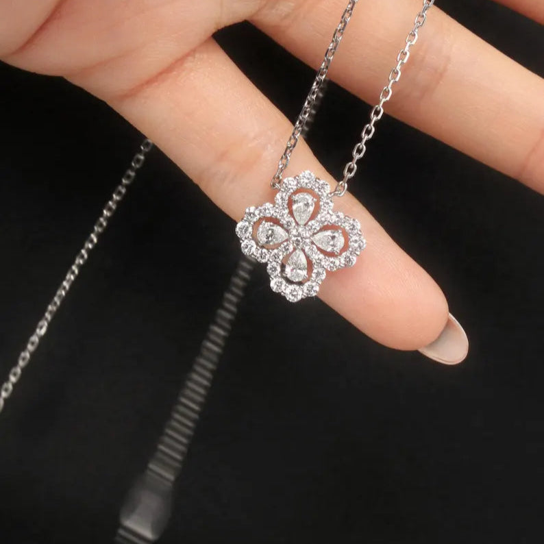Four-Leaf Clover Sterling Silver Necklace With 3/5 CT. Real Diamond