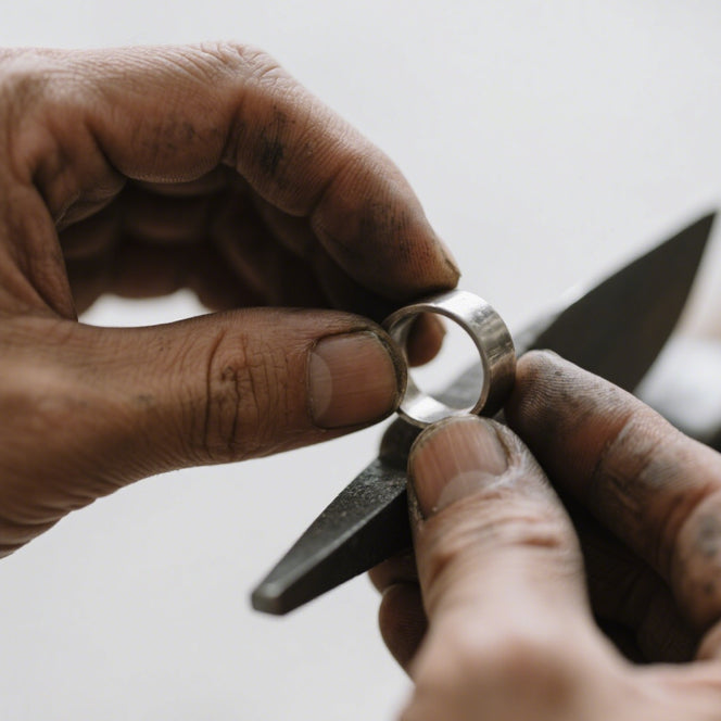 Jewelry ring finishing process removing sprues and polishing the band for a smooth design