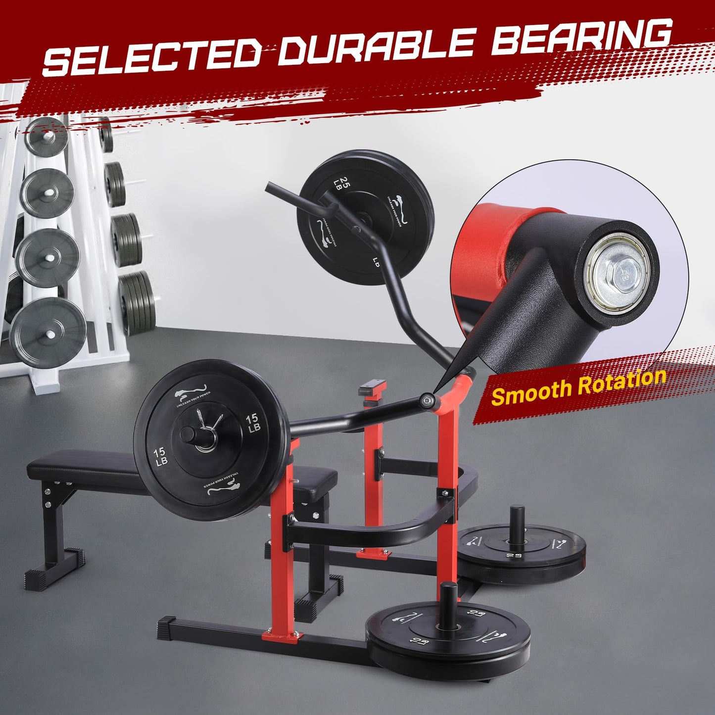 Chest Press Machine, 1050LBS Capacity, Independent Converging Arms, Weight Bench Press with Adjustable Flat Bench for Upper Body Workouts, Red