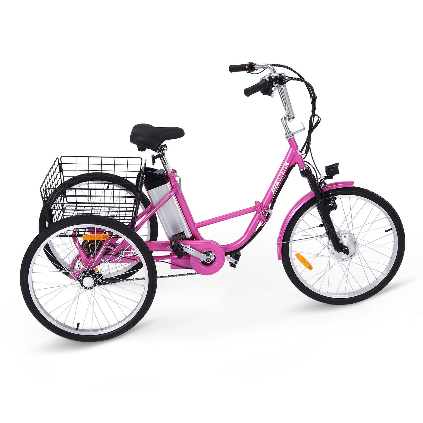 Electric Tricycle for Adults, 7 Speeds Folding Electric Trike, 24 Inch 3 Wheel Motorized Bicycle w/ 36V 10Ah Removable Battery, E Trikes with Large Basket, 330 Loading Capacity, 250W Motor, Gray