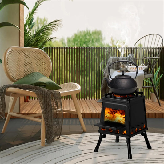 Portable Detachable Wooden Camping Stove - Windproof Outdoor Barbecue Grill, Compact Picnic Cooker 36x36x46.5cm, Ideal for Camping, Hiking, and Backyard Use