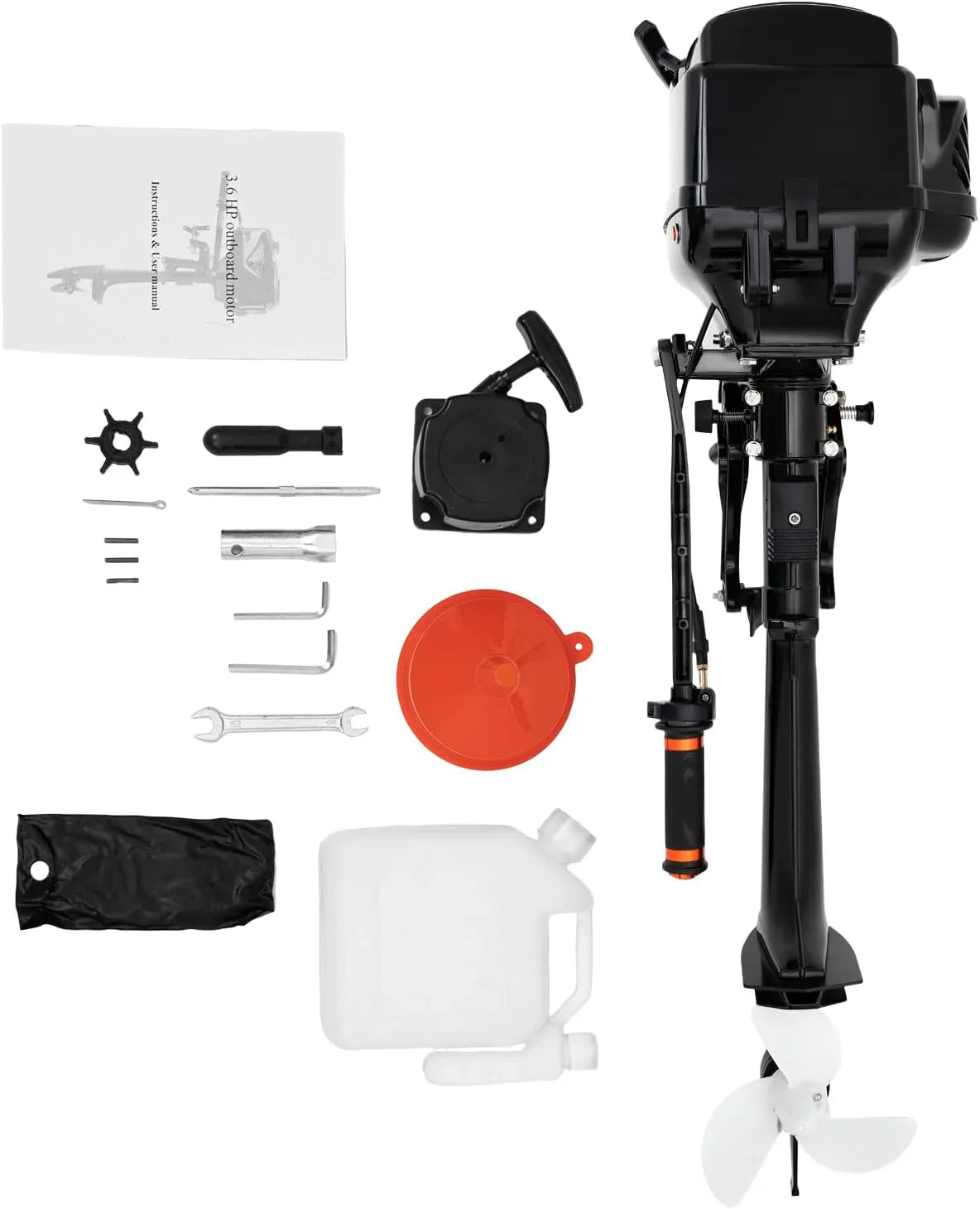 2-Stroke 3.6HP Outboard Motor, 55CC Heavy Duty Fishing Boat Engine 5000rpm Gasoline Short Shaft Boat Motor Water Cooling & CDI Manual Start Boat Engine for Canoes, Dinghies, Inflatable Boats