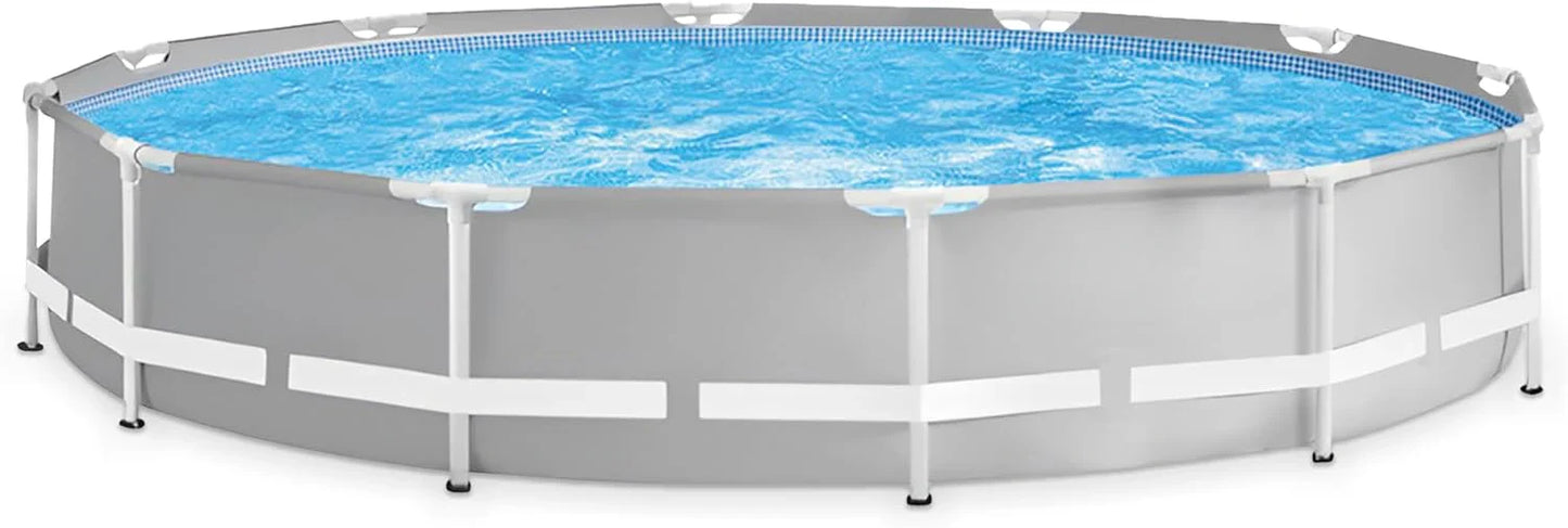 Above Ground Swimming Pool, 12' x 30", Prism Frame, Gray - Large Backyard Outdoor Round Summer Pool for Family, Easy Set Up, 24-Inch Deep Water