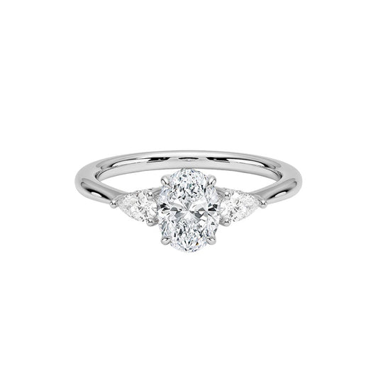 1 carat oval cut three stone diamond ring in 14k white gold, ideal for weddings or proposals