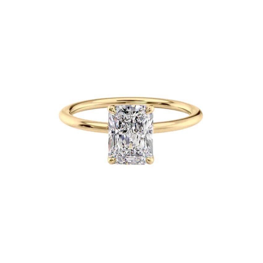 1 carat radiant cut lab grown diamond wedding ring set in 14k yellow gold, ideal for proposals