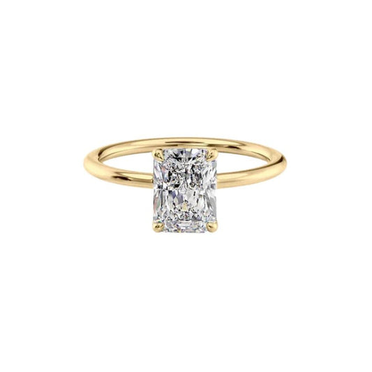 1 carat radiant cut lab grown diamond wedding ring set in 14k yellow gold, ideal for proposals