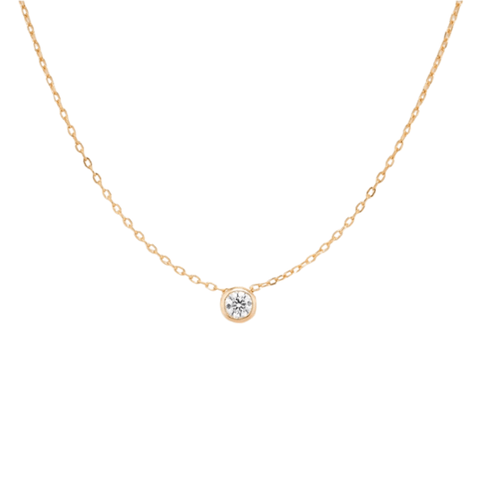 bezel set 0.3 carat lab grown diamond necklace in 9k gold chain, suitable for birthday gift