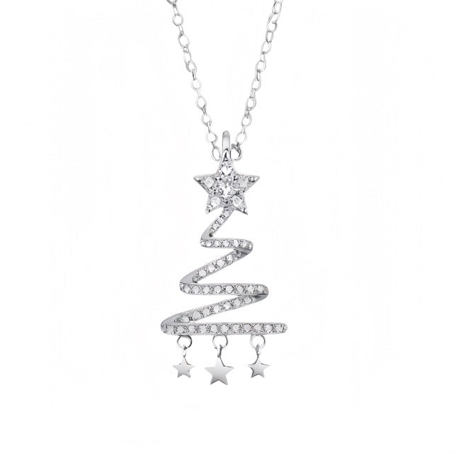 Christmas tree diamond necklace in sterling silver — a sparkling holiday gift for women.