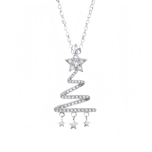 Christmas tree diamond necklace in sterling silver — a sparkling holiday gift for women.