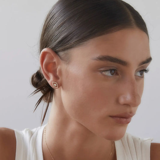 lab grown diamond earrings with evil eye design in 9k yellow gold, perfect for daily wear