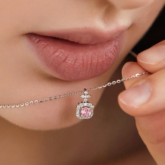0.6carat round pink diamond necklace in sliver, best anniversary gift for your lover