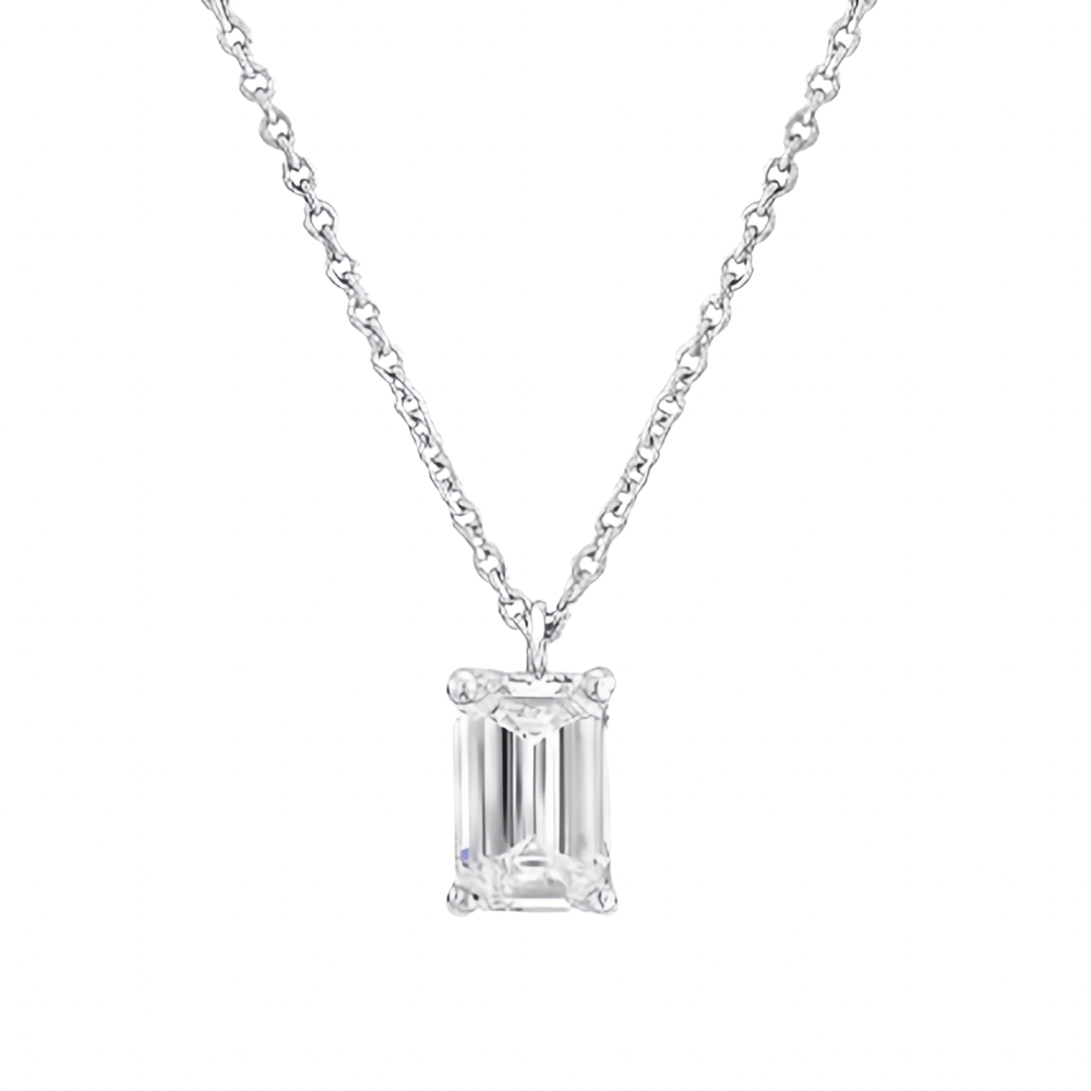 0.7 carat Emerald Cut Lab Grown Diamond Necklaces in sliver for birthday gift