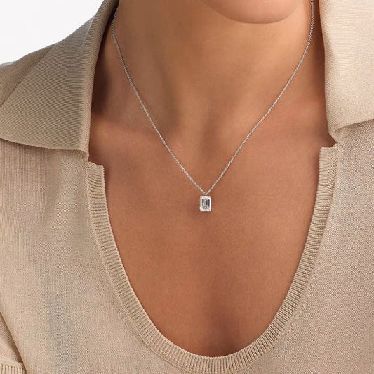 0.7 carat Emerald Cut Lab Grown Diamond Necklace in sliver, best for birthday gift