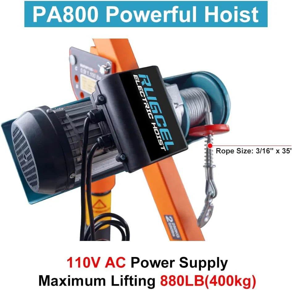 1100lb Folding Dismountable Household Hoist Truck Crane with Electric Hoist (110V) – 880lb Pulling Force, Jib Cranes for Factory, Warehouse, Construction