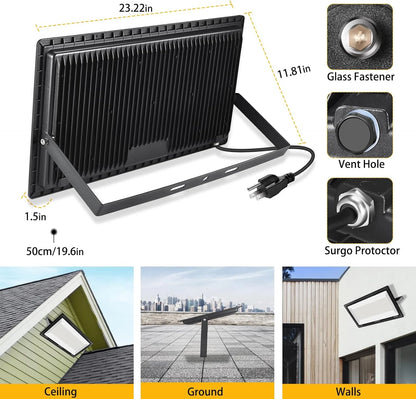 3 Pack 200W LED Flood Light,Super Bright Exterior Security Lights With Plug,IP66 Waterproof Outdoor Flood Light, 22800lm 5000K Daylight White Floodlight for Yard, Garden,Basketball Court, Arena