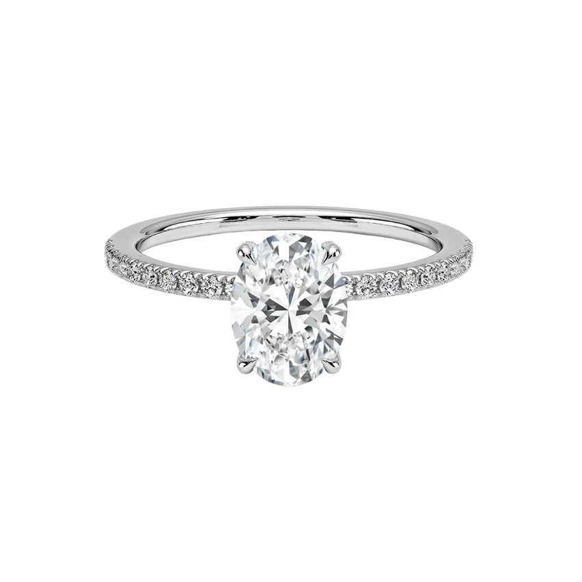 1.25ct. oval diamond engagement ring in 14k white gold with hidden halo design, ideal for proposals