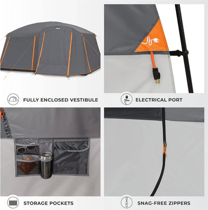 Straight Wall Cabin Tents | 10 Person / 11 Person / 12 Person Large Multi Room Family Tents for Car Camping & Outdoor Adventures