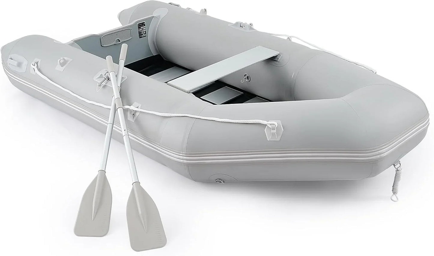 10ft Inflatable Dinghy Boat, 4 Person 990lb Transom Sport Tender Boat with Pump Aluminum Oars Floor, Heavy Duty Inflatable Raft Kayak for Adults