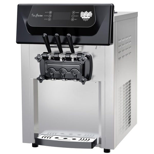 2200W Commercial Ice Cream Machine, 3 Flavor Soft Serve Ice Cream Machine, 5.3-7.4 Gal/Hr, with LCD Touch Screen, Automatic Cleaning, High Productivity for Home Snack Bar & Restaurants